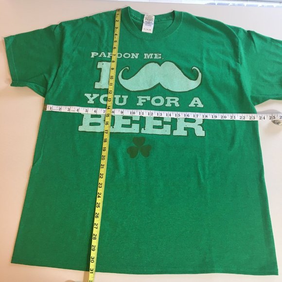 St. Paddys Holiday Tee Shirt Adult XL Green Mustache You For A Beer Graphic - Picture 4 of 7